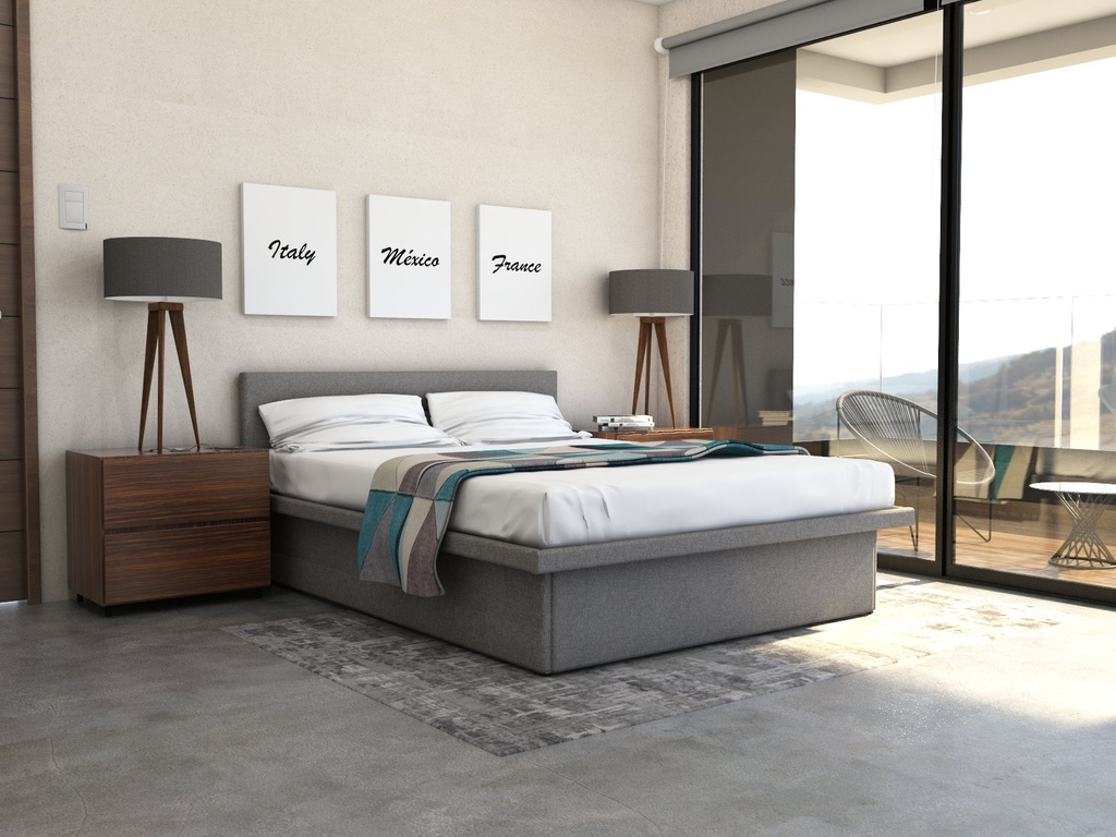 Cunert base de cama individual con laminado de madera color lino // MS