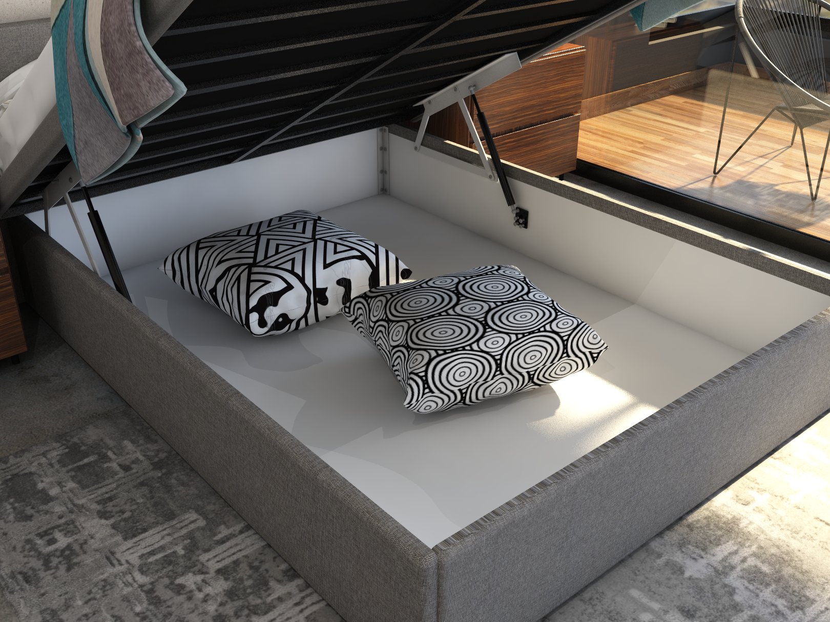 Cunert base de cama matrimonial con laminado de madera color titanio // MS
