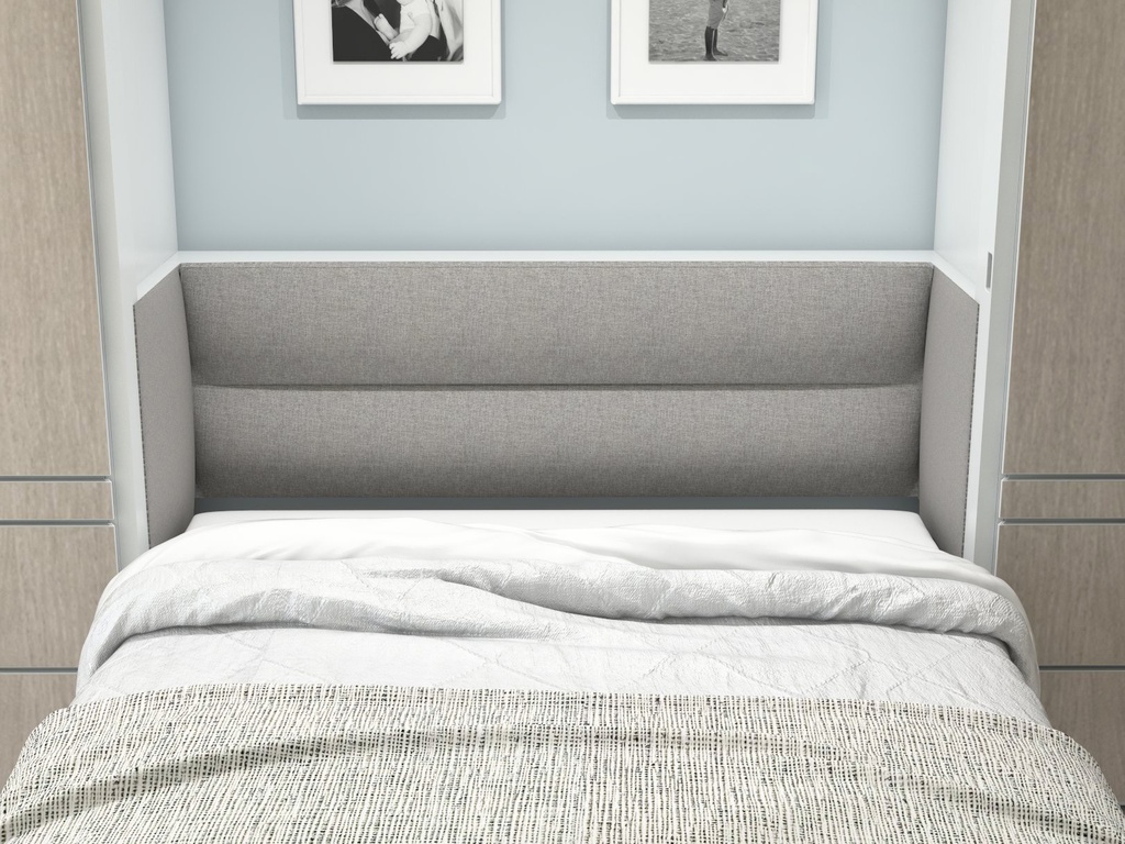 Shubuya cama abatible, closet y mesa matrimonial con laminado de madera color concreto // MS