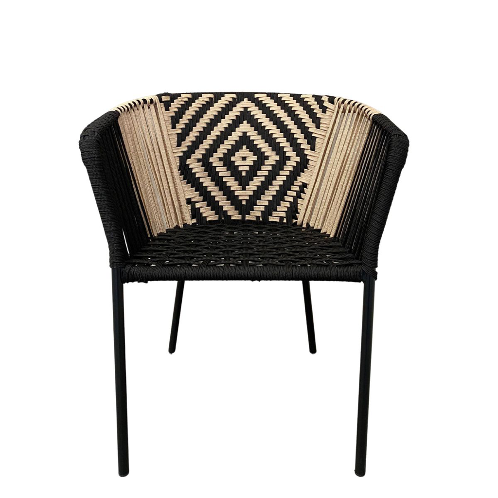 Huasteca silla cuerda negra con beige sin cojín_25775