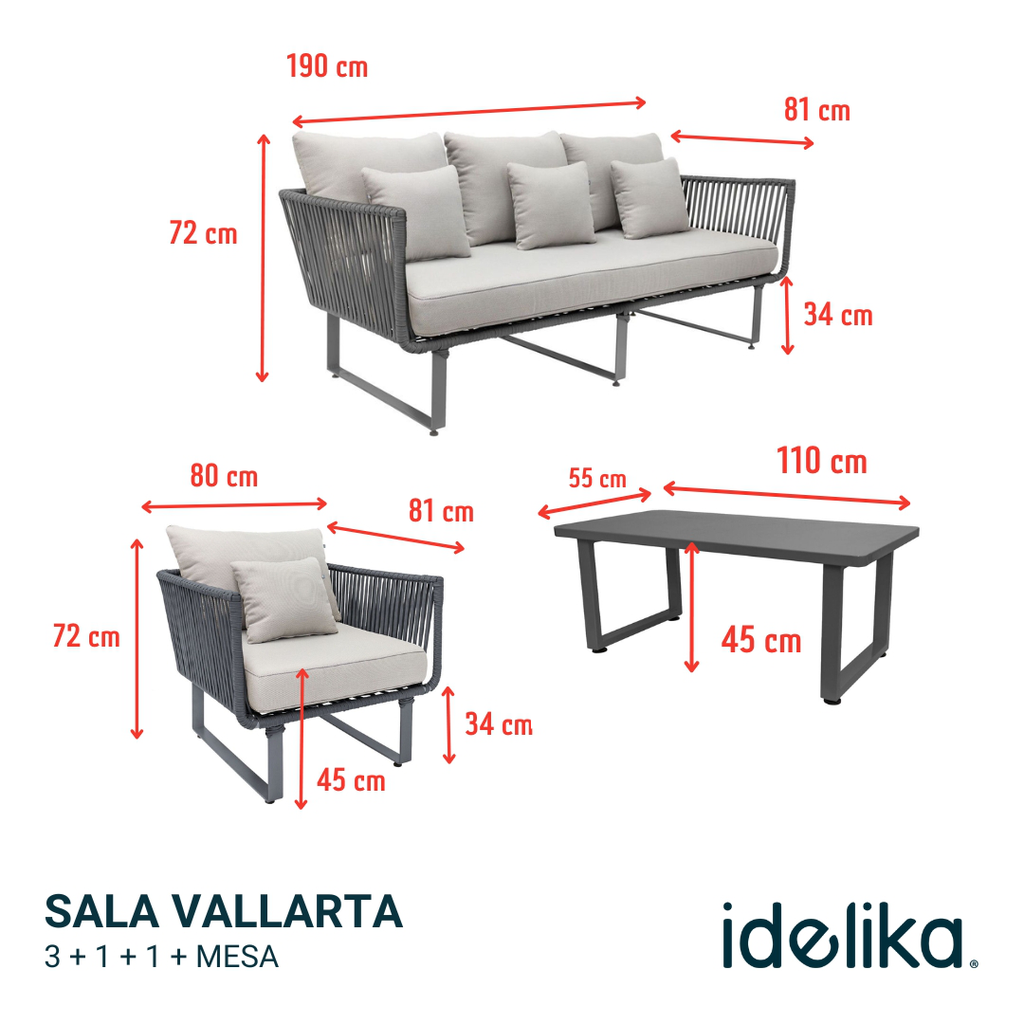 Vallarta sala 3+1+1+ mesa metal beige cuerda beige con cojinería // Exterior techado_27236