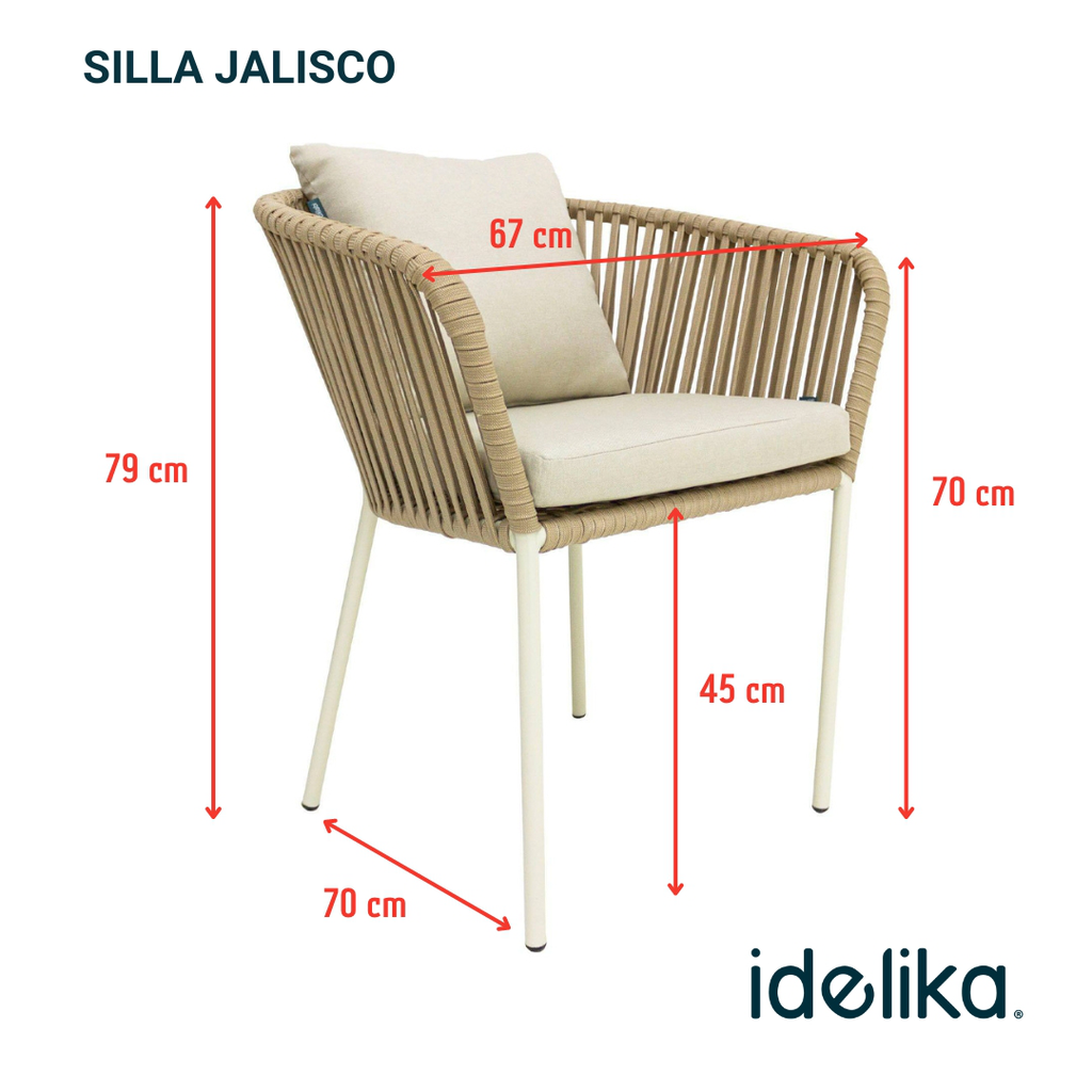 Jalisco silla metal beige cuerda beige cojin asiento y respaldo en tela loneta antidecoloración // Exterior techado_27334