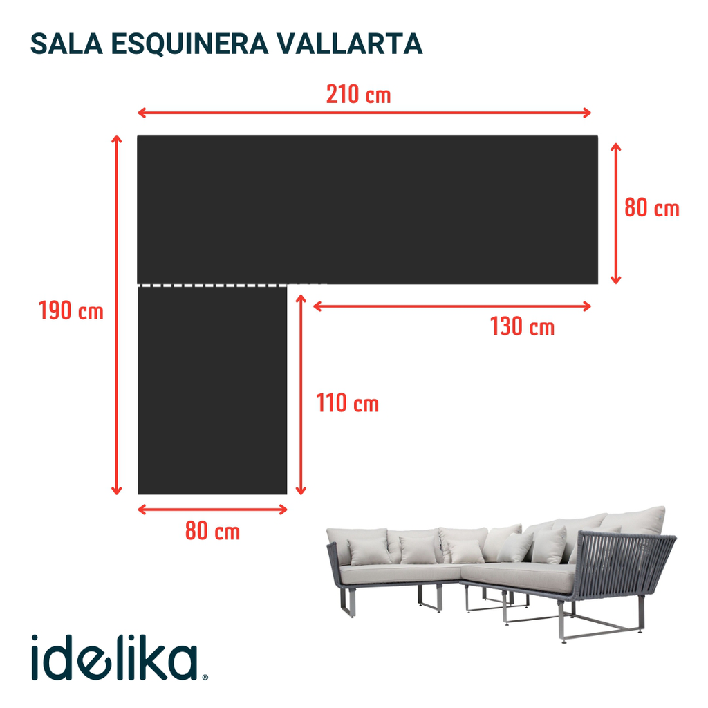 Vallarta sala esquinera acero galvanizado gris textilene gris cojinería loneta // Exterior 100%_27258
