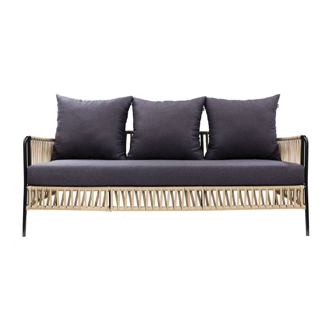 Chetumal sofa acero galvanizado negro cuerda textilene negra en tela loneta // Exterior 100%_31045
