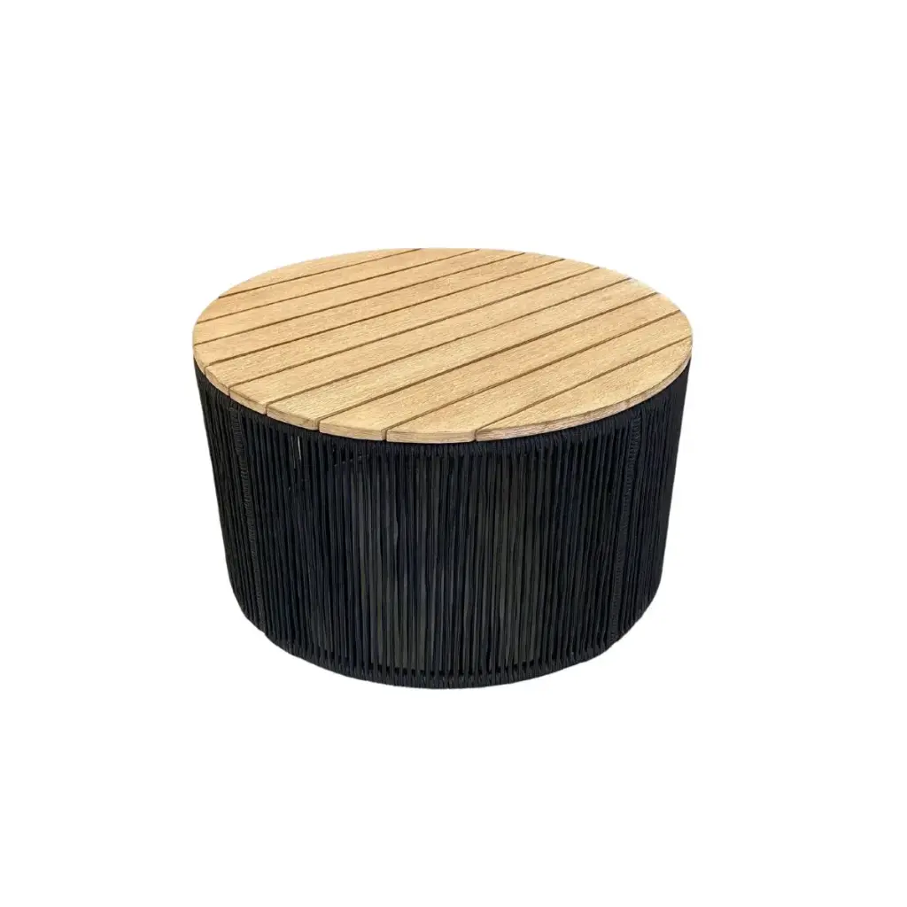 Dandara mesa auxiliar metal negro cuerda nylon negra diámetro 70 cm // Exterior techado