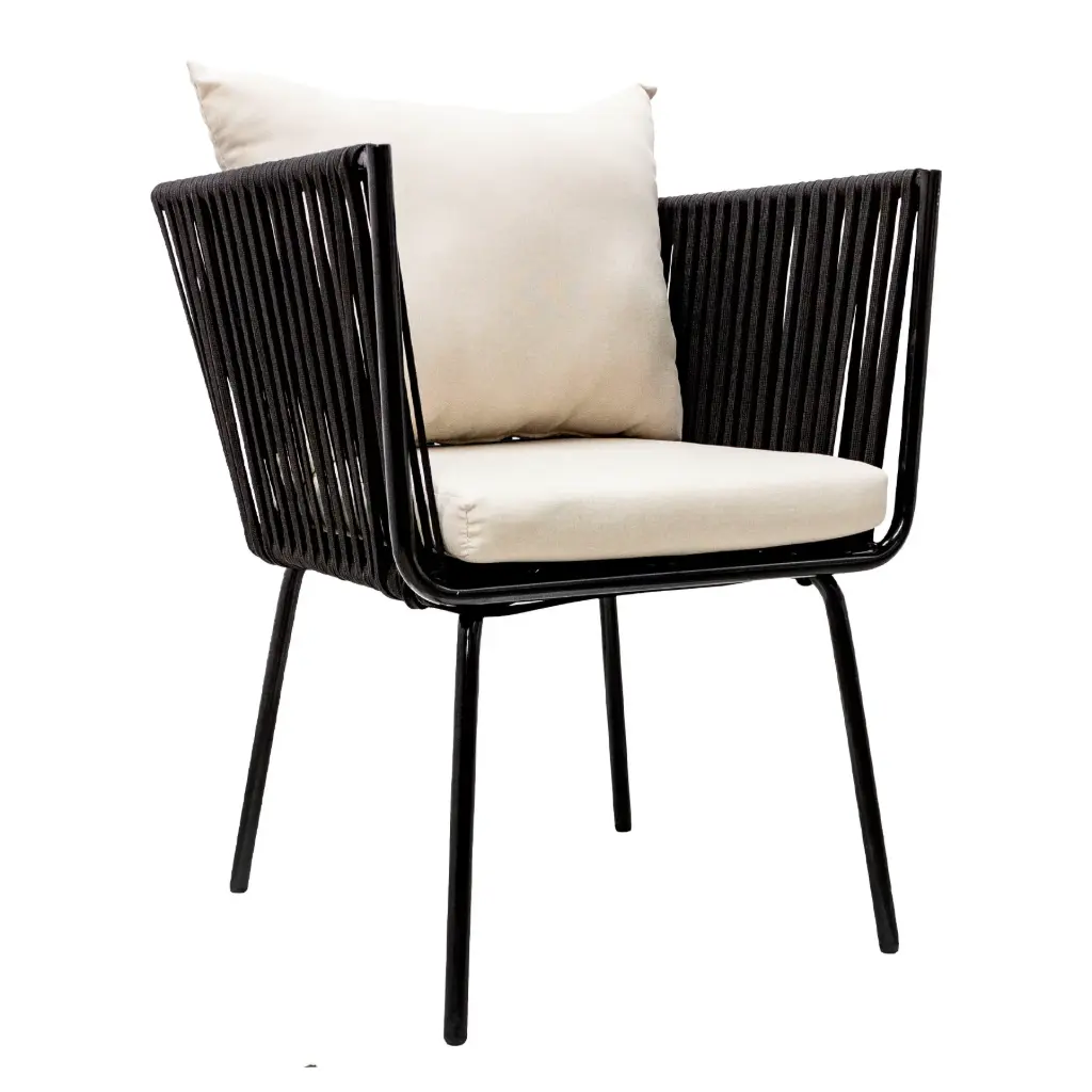 Chetumal silla metal negro cuerda negra cojinería // Exterior techado