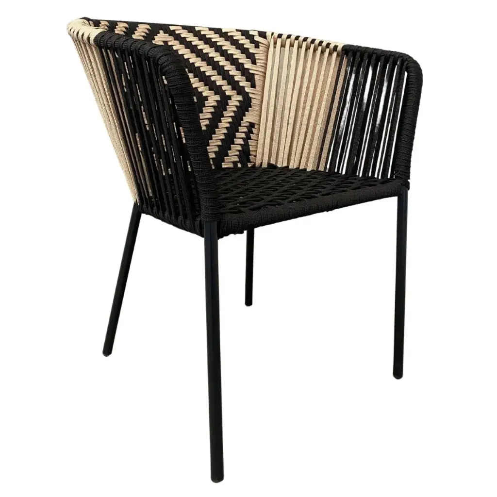 Huasteca silla cuerda negra con beige sin cojín