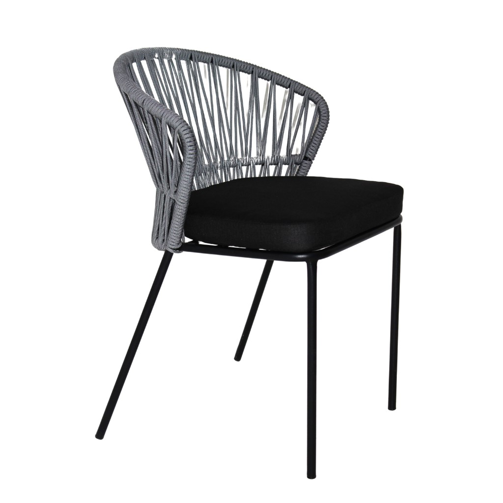 Etzatlan silla estibable metal negro cuerda negra cojín loneta // Pedido especial