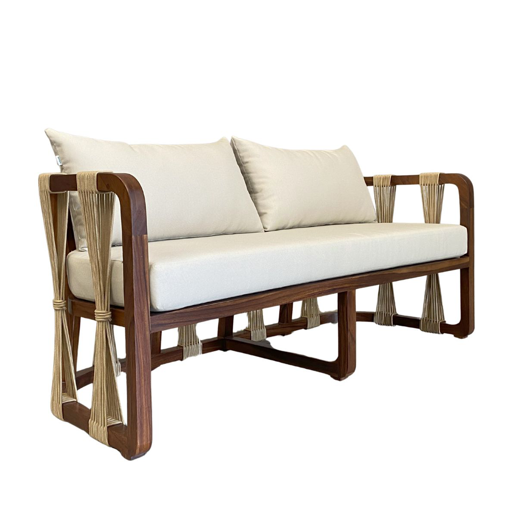 Majahuitas love seat de madera de parota cojinería curri // Exterior techado