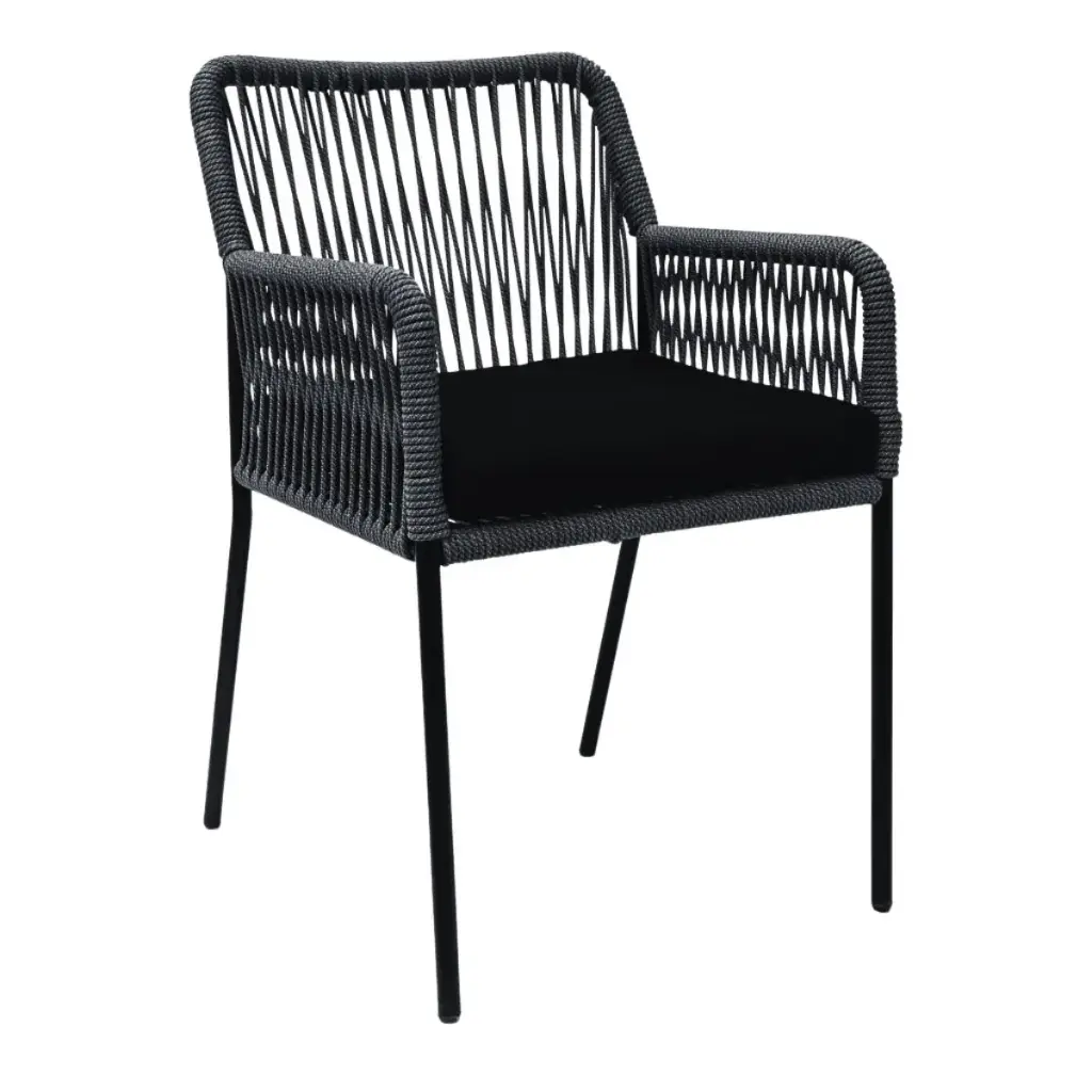 Chapala silla acero galvanizado negro cuerda textilene gris cojín tela loneta // Exterior 100%