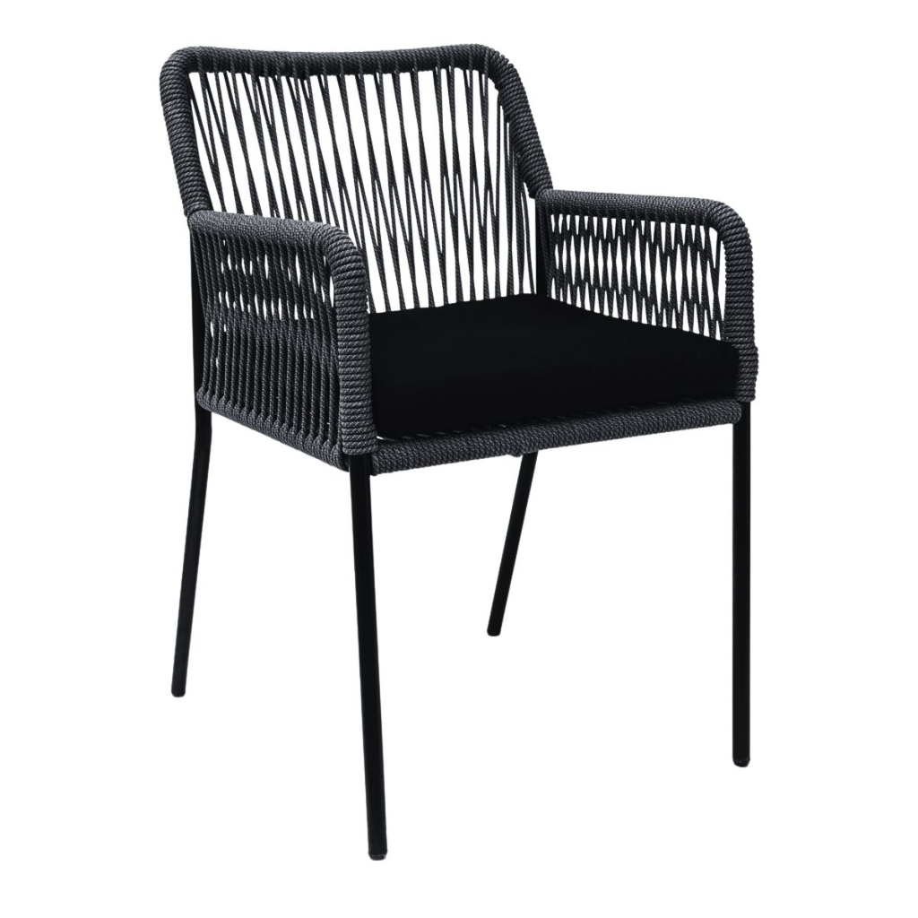 Chapala silla metal negro cuerda negra y tela // Exterior techado