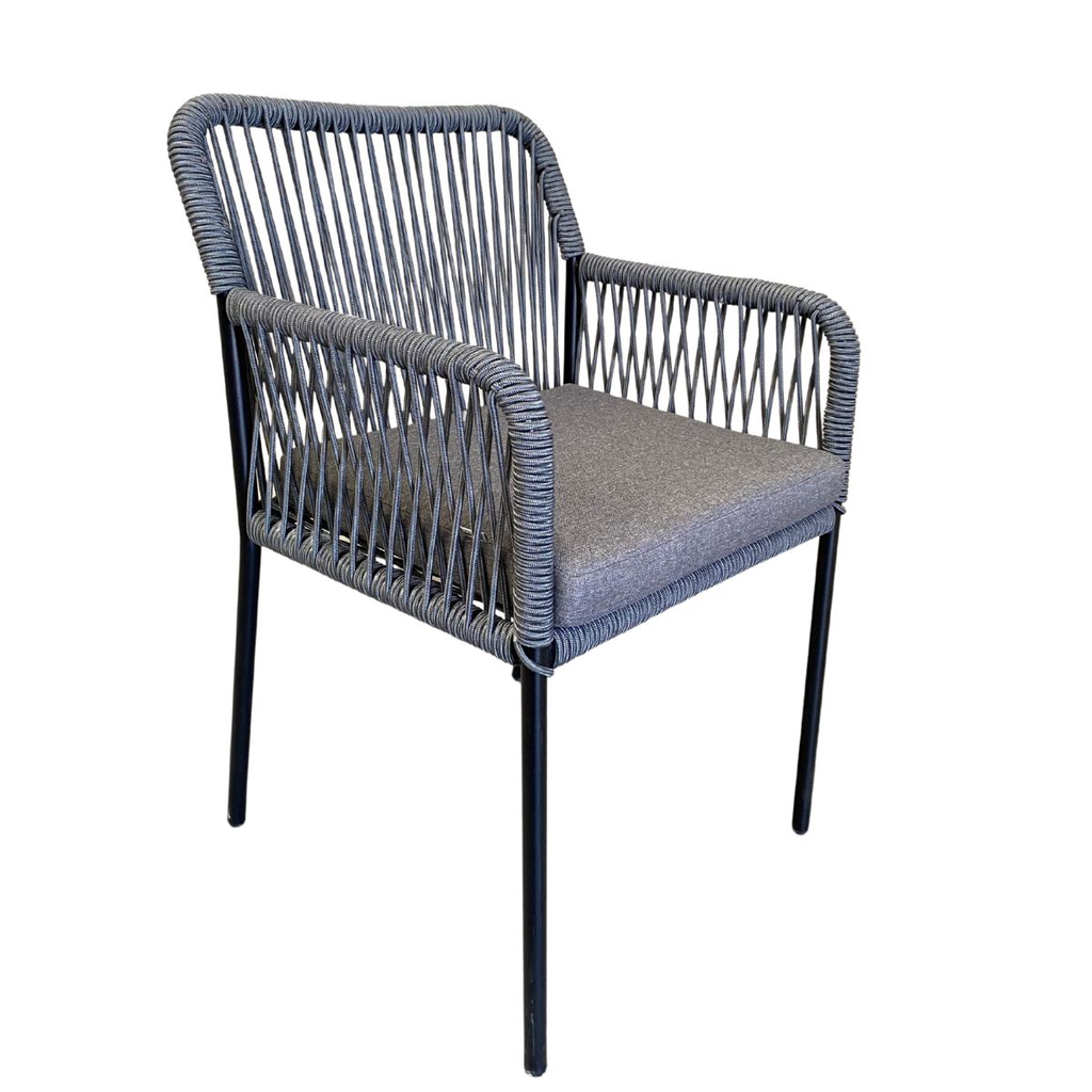 Chapala silla metal negro cuerda gris liso con cojín curri