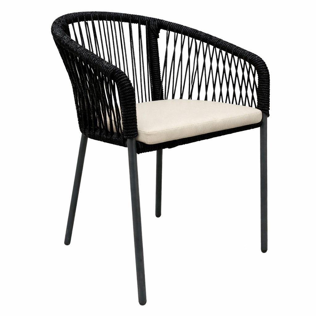 Tequila silla acero galvanizado negro cuerda textilene negra con cojín // Exterior 100%