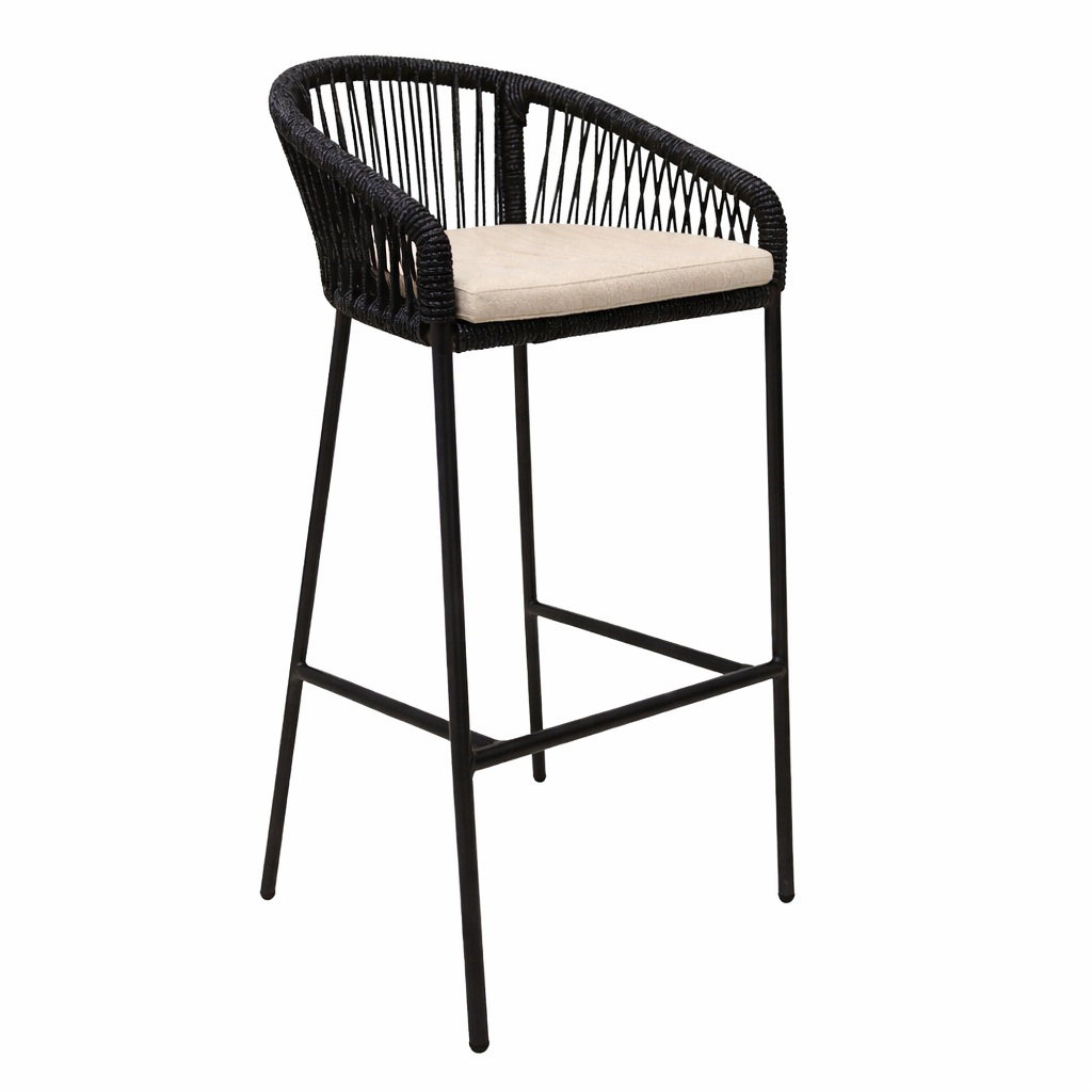 Tequila banco acero galvanizado negro cuerda plana textilene negra y cojín loneta // Exterior 100%