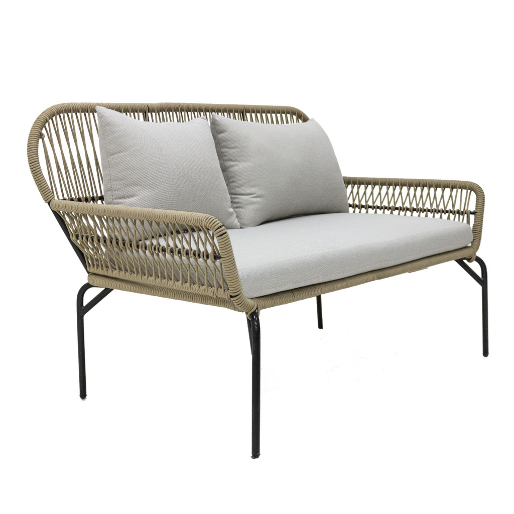 Zapotlán love seat metal negro cuerda beige tela loneta antidecoloración // Exterior techado