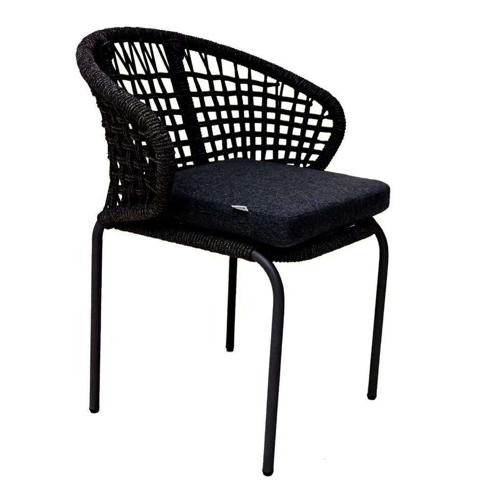Chamela silla acero galvanizado negro, textilene negro y loneta // Exterior 100% 