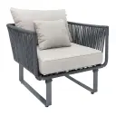 Vallarta sillon metal gris cuerda gris cojinería en tela loneta // Exterior techado