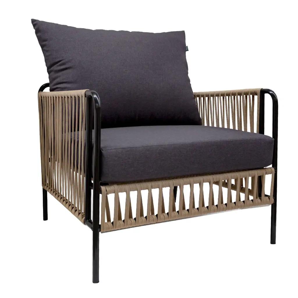 Chetumal sillón acero galvanizado negro textilene beige y loneta // Exterior 100%