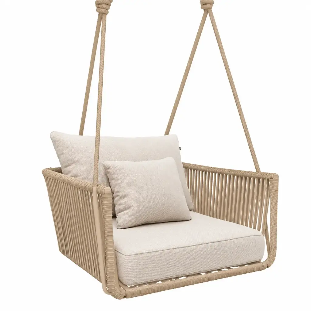 Vallarta columpio sillón metal beige cuerda beige loneta antidecoloración // Exterior techado