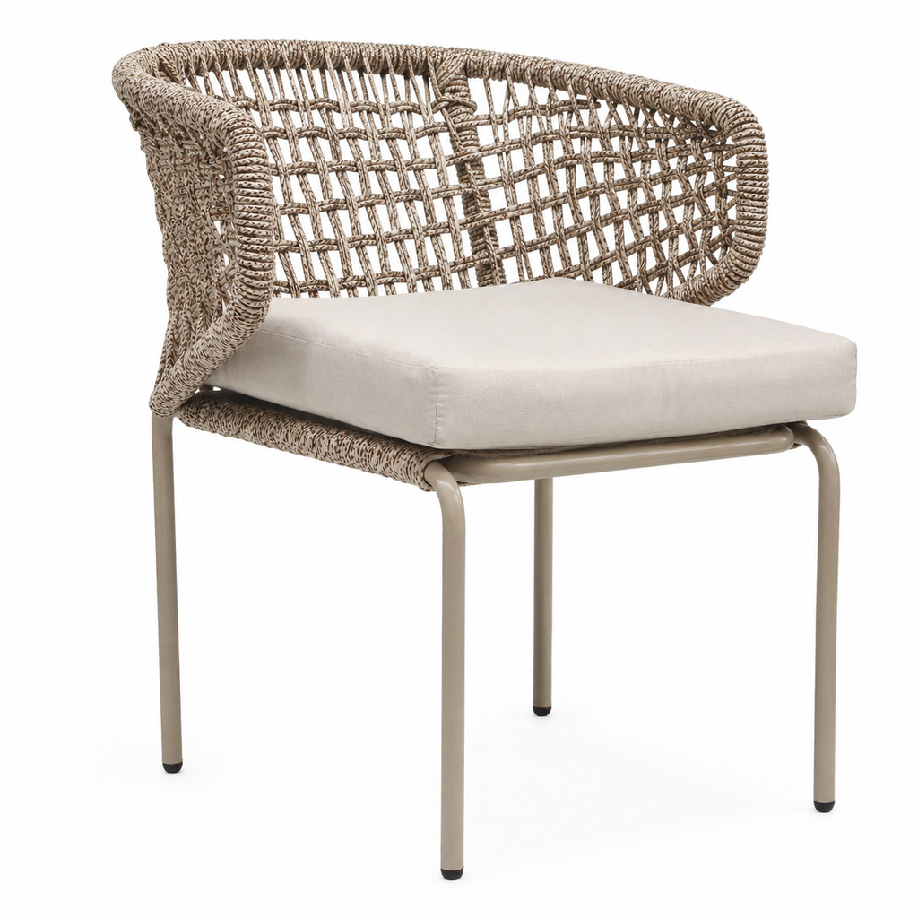 Chamela silla metal beige cuerda beige jaspeado cojín // Exterior techado