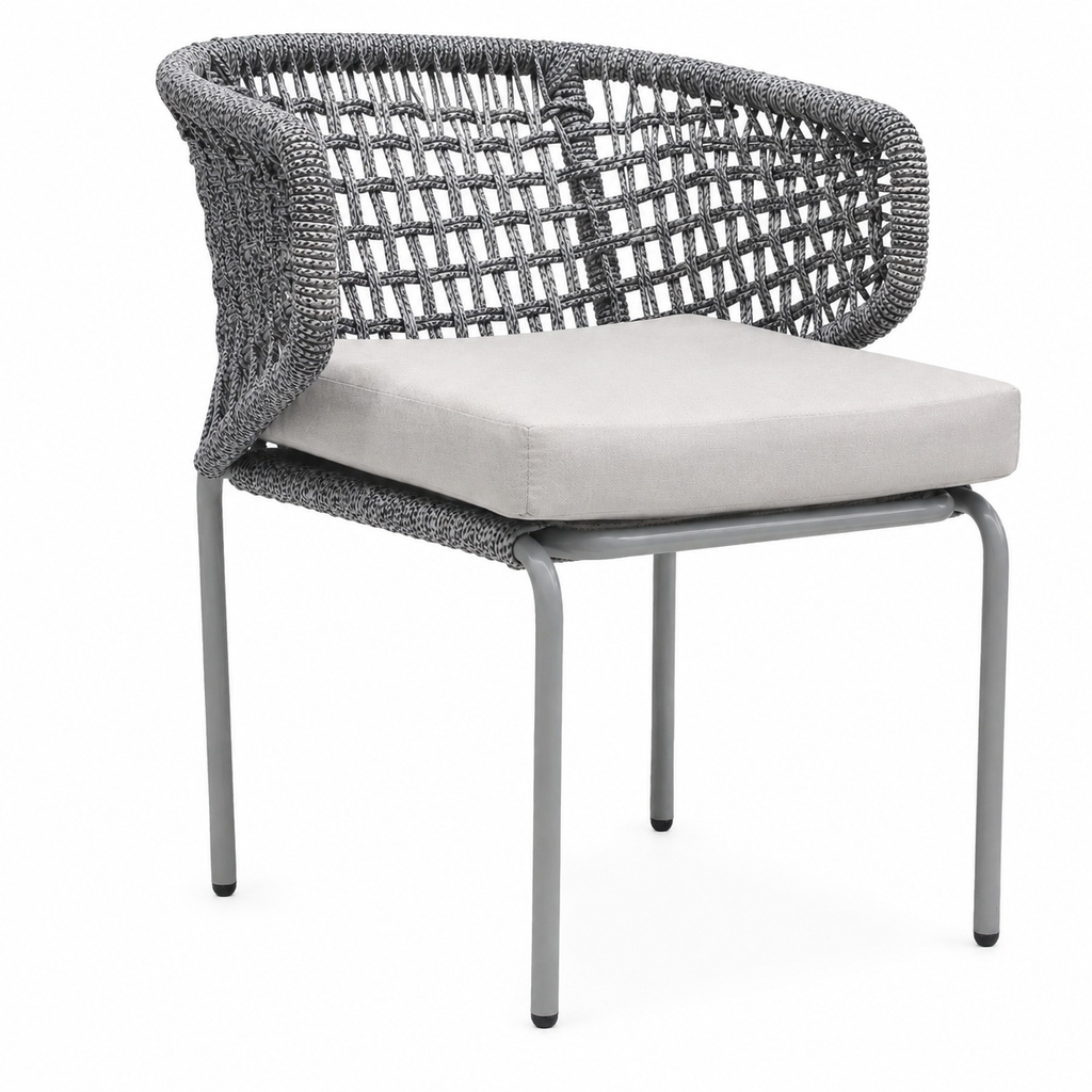 Chamela silla metal gris cuerda gris jaspeado cojín // Exterior techado