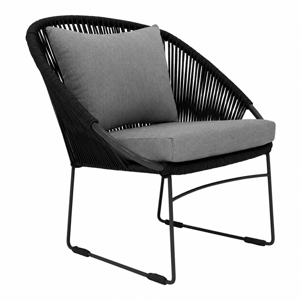 Manzanillo sillón metal negro cuerda negra cojinería // Exterior techado