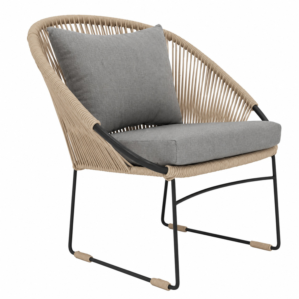 Manzanillo sillón metal negro cuerda beige cojinería // Exterior techado