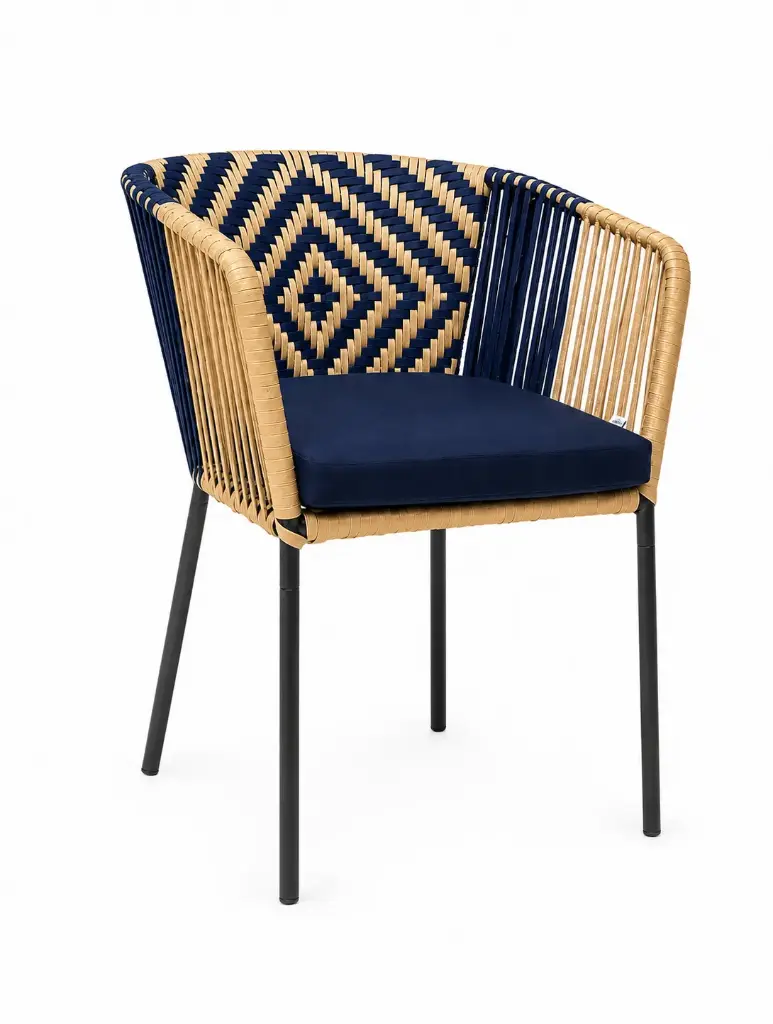 Huasteca silla metal negro cuerda beige y azul con cojín // Exterior techado