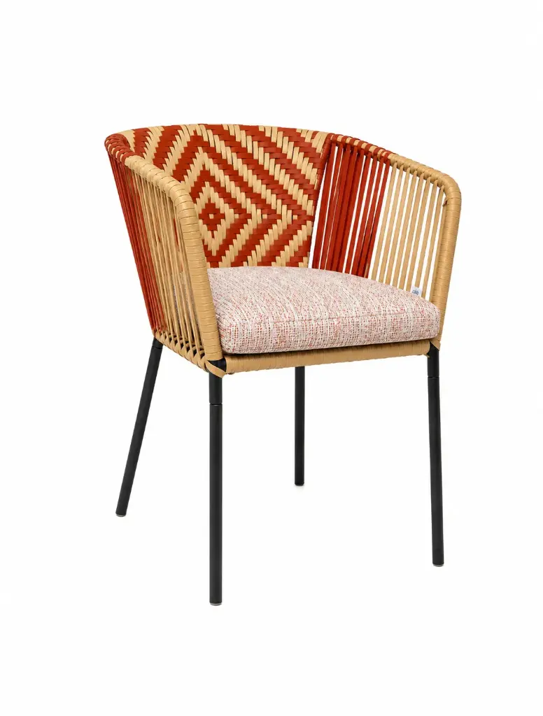Huasteca silla metal negro cuerda beige y terracota con cojín // Exterior techado
