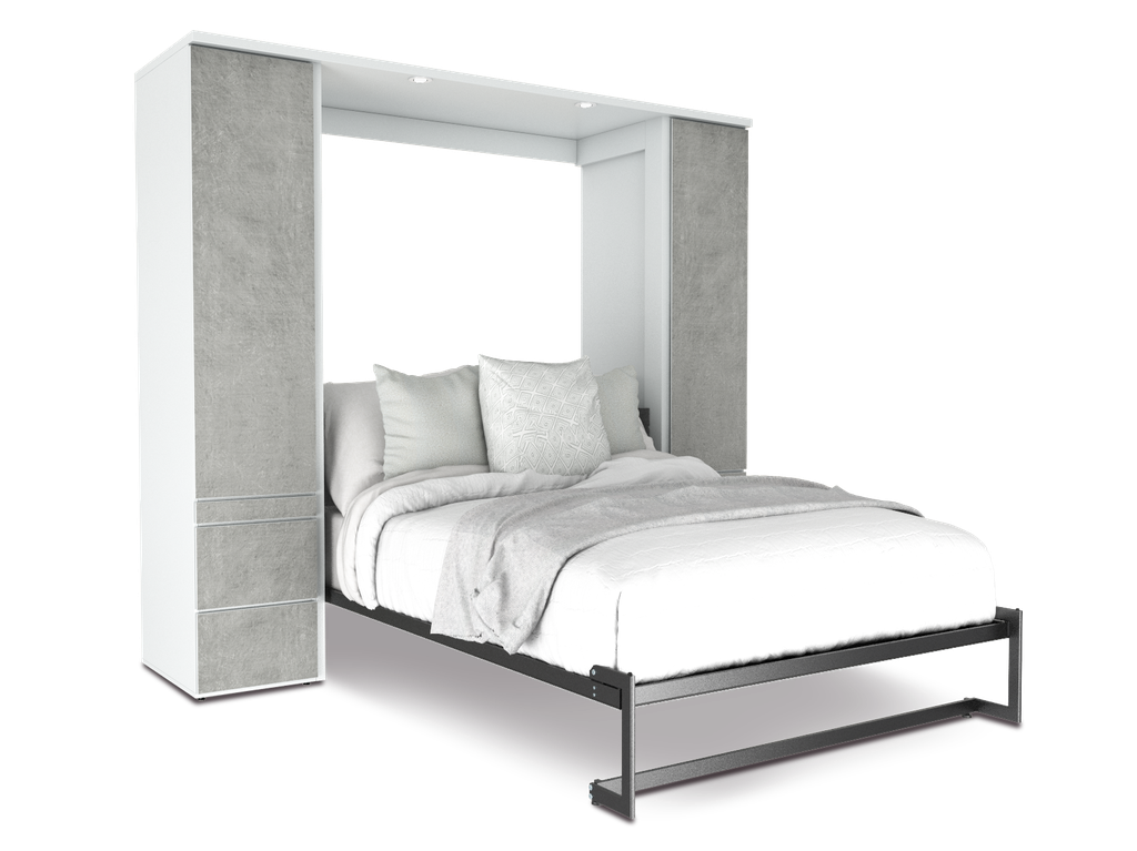 Shubuya cama abatible, closet y mesa matrimonial con laminado de madera color concreto // MS