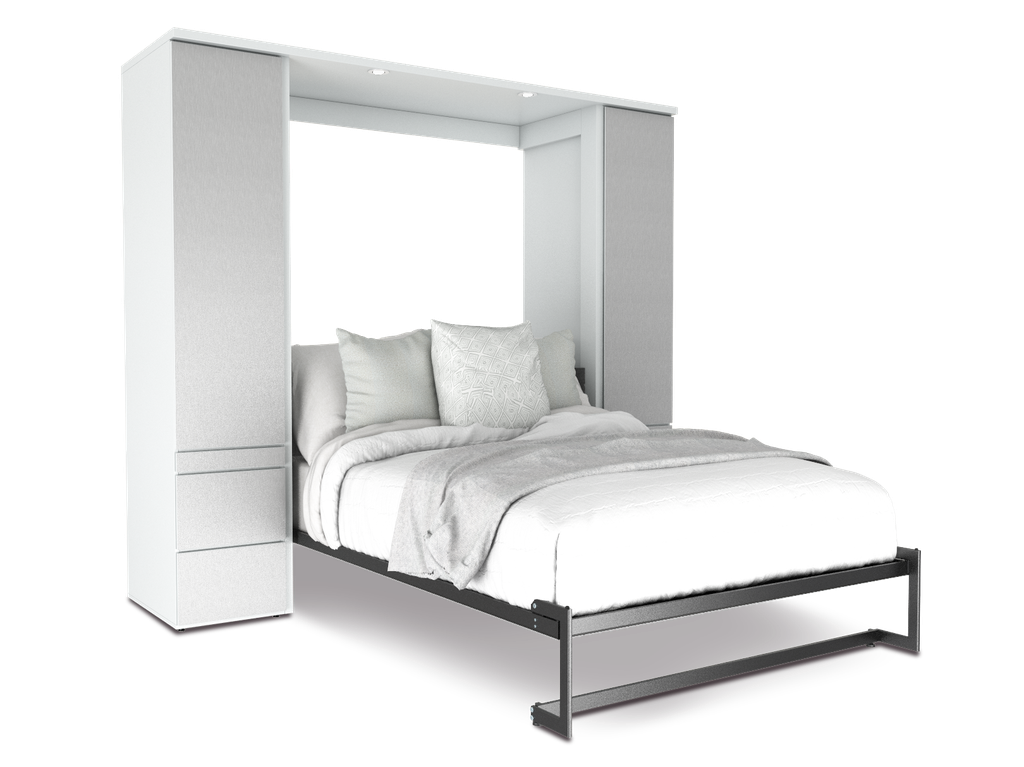 Shubuya cama abatible, closet y mesa matrimonial con laminado de madera color titanio // MS