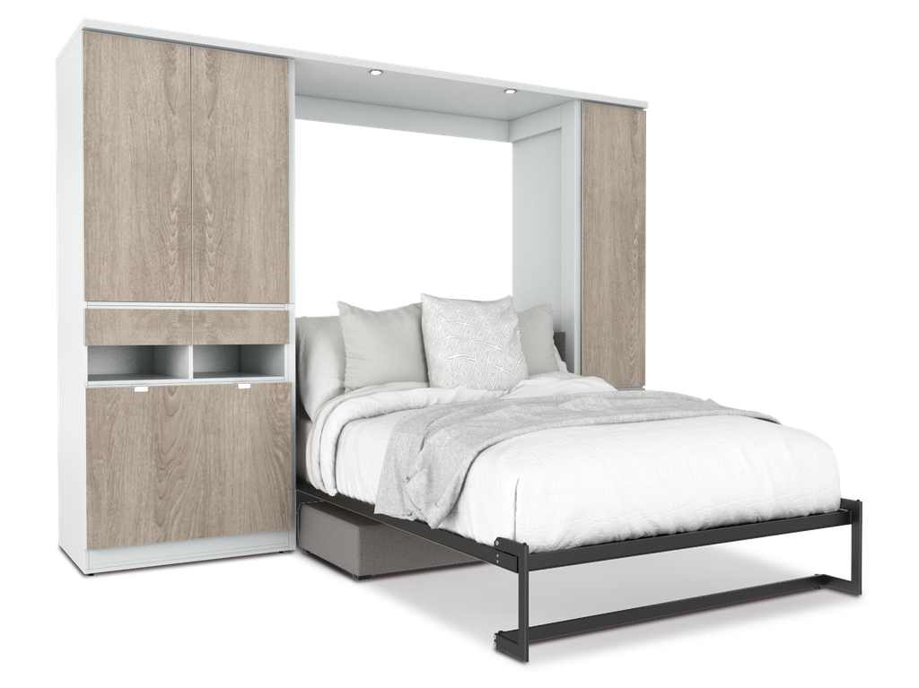 Todden conjunto de cama abatible,clóset,sofá y mesa queen size laminado de madera color acacia // MS