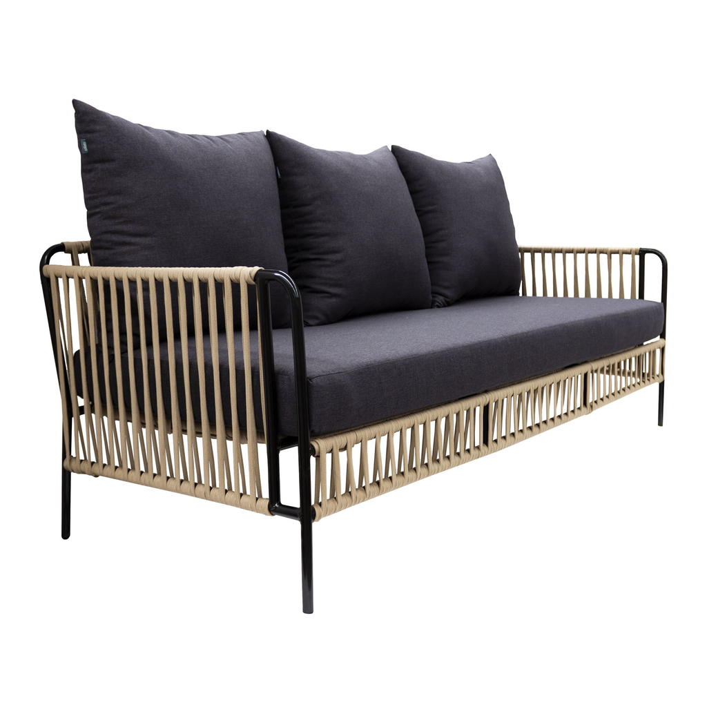 Chetumal sofa metal negro cuerda negra tela curri