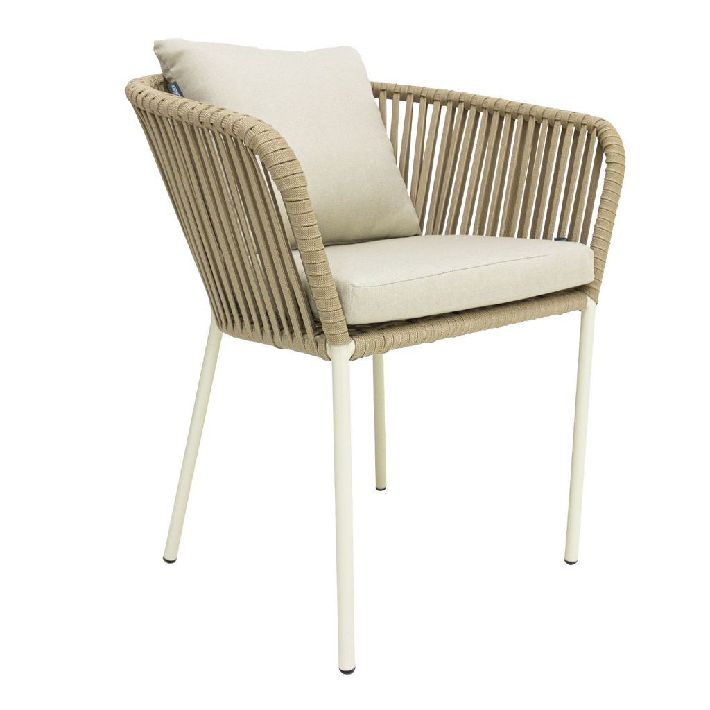 Jalisco silla metal beige cuerda beige cojin asiento y respaldo en tela loneta de exterior