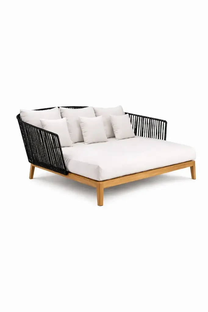 Oaxaca cama de dia metal negro con tela loneta antidecoloración // Exterior techado