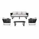 Vallarta sala 3+1+1+ mesa metal negro cuerda negra cojinería loneta antidecoloración // Exterior techado