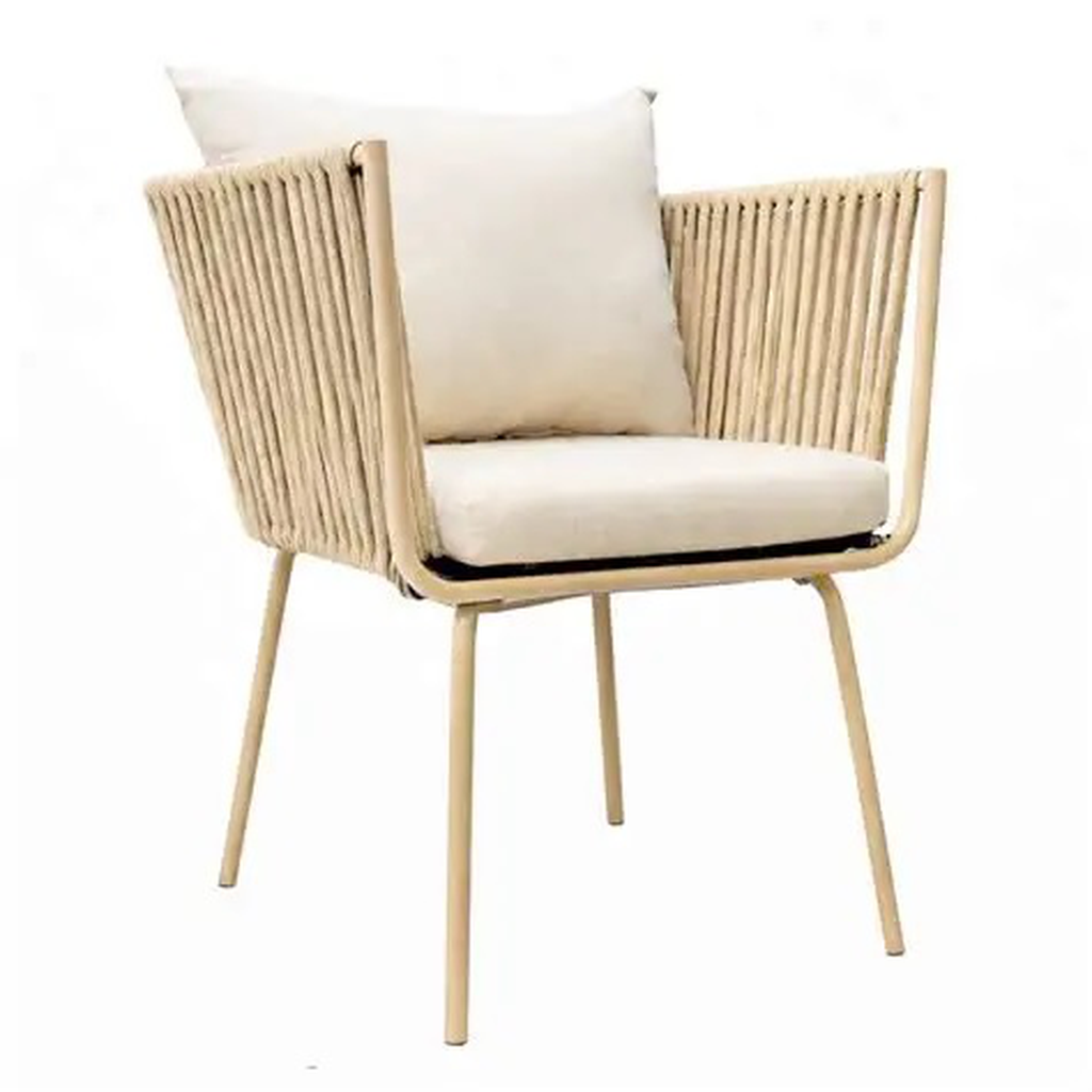 Chetumal silla metal beige cuerda beige cojinería en tela curri // Exterior techado