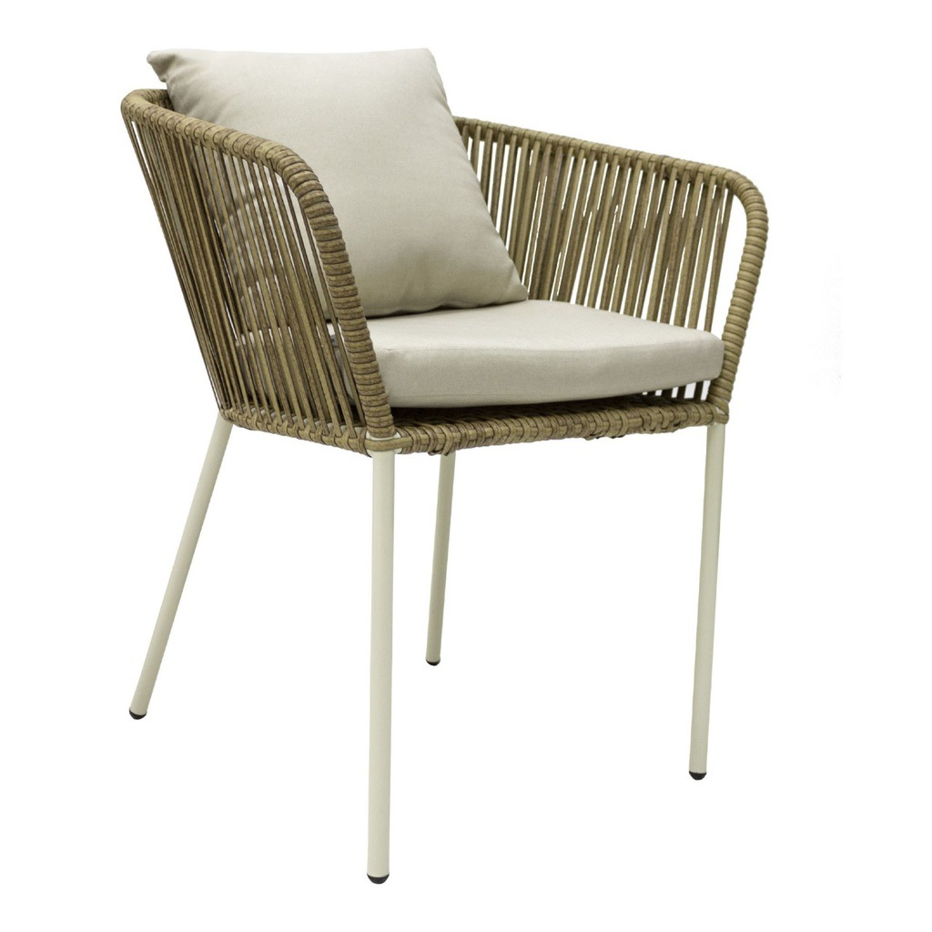 Autlan silla metal beige rattan sintético con cojinería // Exterior techado