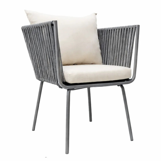 [54954SI] Chetumal silla metal gris cuerda gris cojinería en tela curri // Exterior techado