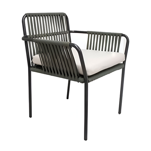 [58259SI] Merida silla metal negro con cojin cuerda verde militar // Exterior techado