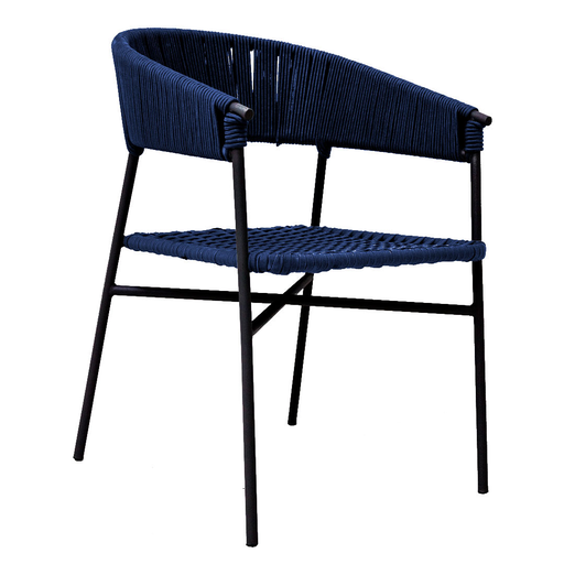 [ZAE02725] Zamora silla metal negro cuerda azul marino // Exterior techado