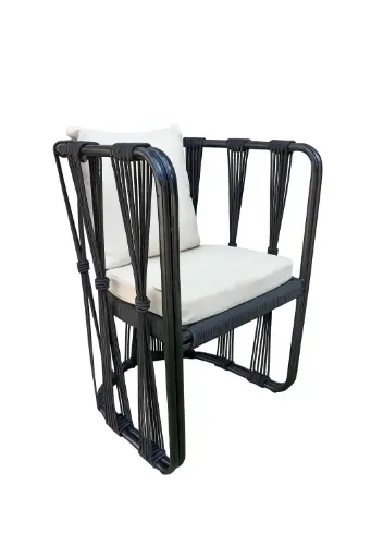 [CMXSI06] Majahuitas silla metal negro cuerda negra tela curri  // Exterior techado