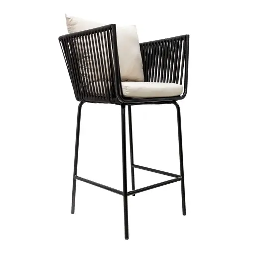 [59548BA] Chetumal banco metal negro cuerda negro tela loneta // Exterior techado