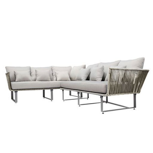 [47945SE] Vallarta sala esquinera metal gris cuerda beige cojinería tela curri // Exterior techado