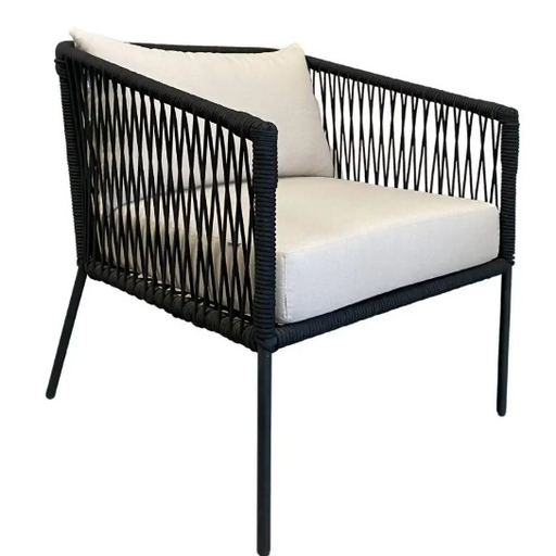 [62253SO] Tequila sillón metal negro cuerda negra cojinería loneta antidecoloración // Exterior techado