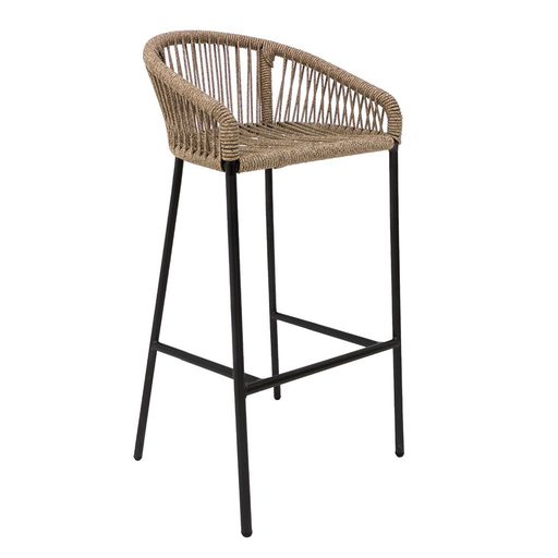 [57566BA] Tequila banco metal negro cuerda beige jaspeado // Exterior techado