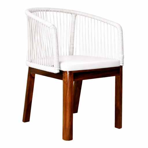 [62672SI] Zicatela silla madera metal blanco cuerda nylon blanca cojín tela // Exterior techado