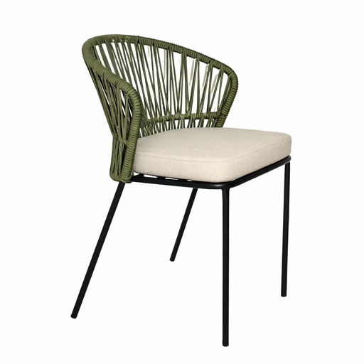 [62042SI] Etzatlan silla estibable metal negro cuerda verde militar cojín curri // Pedido especial