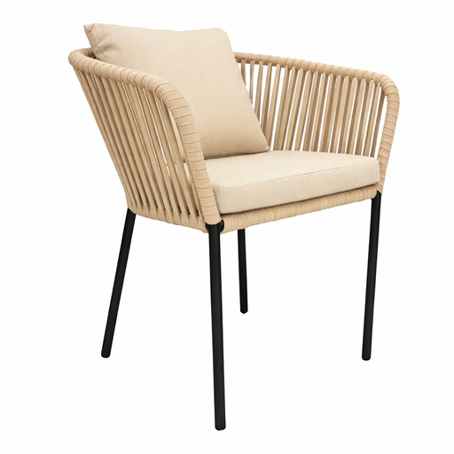 [58350SI] Jalisco silla metal negro cuerda beige cojines asiento y respaldo tela loneta antidecoloración // Exterior techado