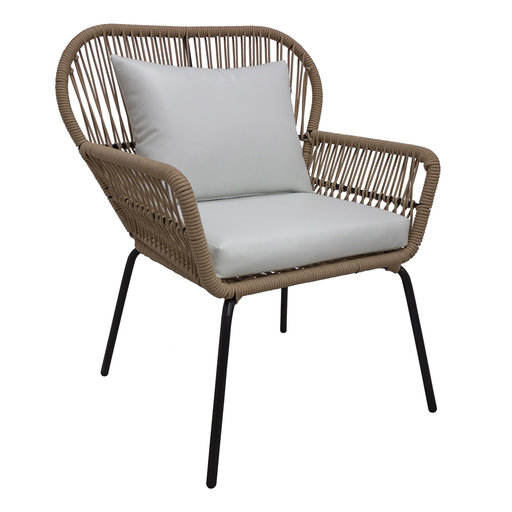 [58361SI] Zapotlán sillón metal negro cuerda beige jaspeada cojinería loneta antidecoloración // Exterior techado